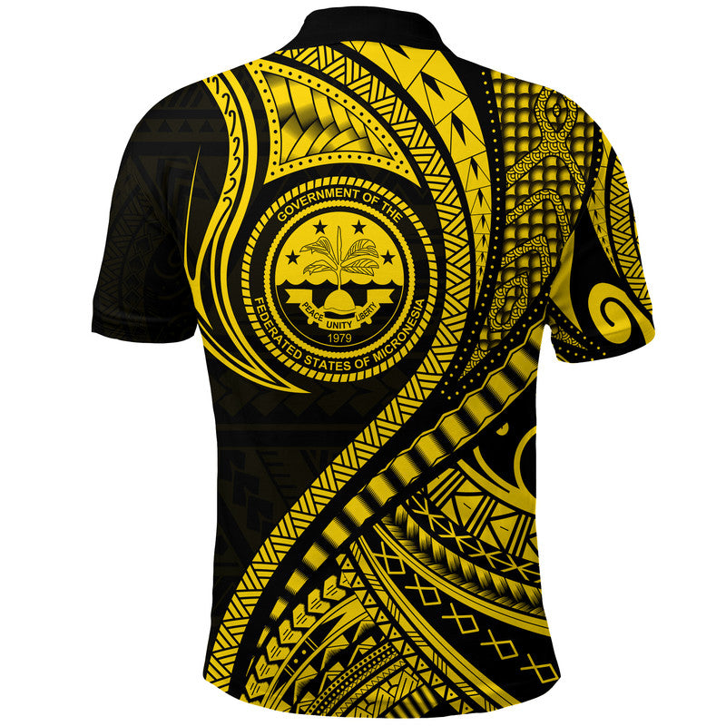 Federated States of Micronesia Polo Shirt Gold Polynesian Wave Style LT9 - Polynesian Pride