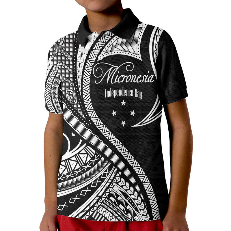 Federated States of Micronesia Independence Day Polo Shirt Black Polynesian Wave Style LT9 Kid Black - Polynesian Pride