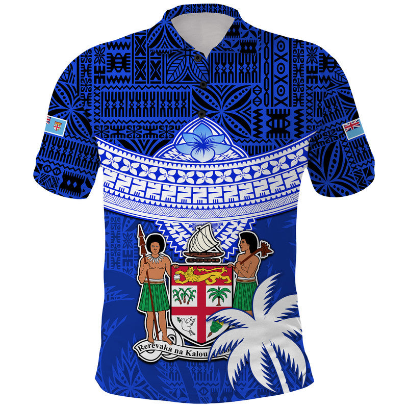 Fiji Coat Of Arms Polo Shirt Polynesian Tapa Palm Tree LT9 Blue - Polynesian Pride