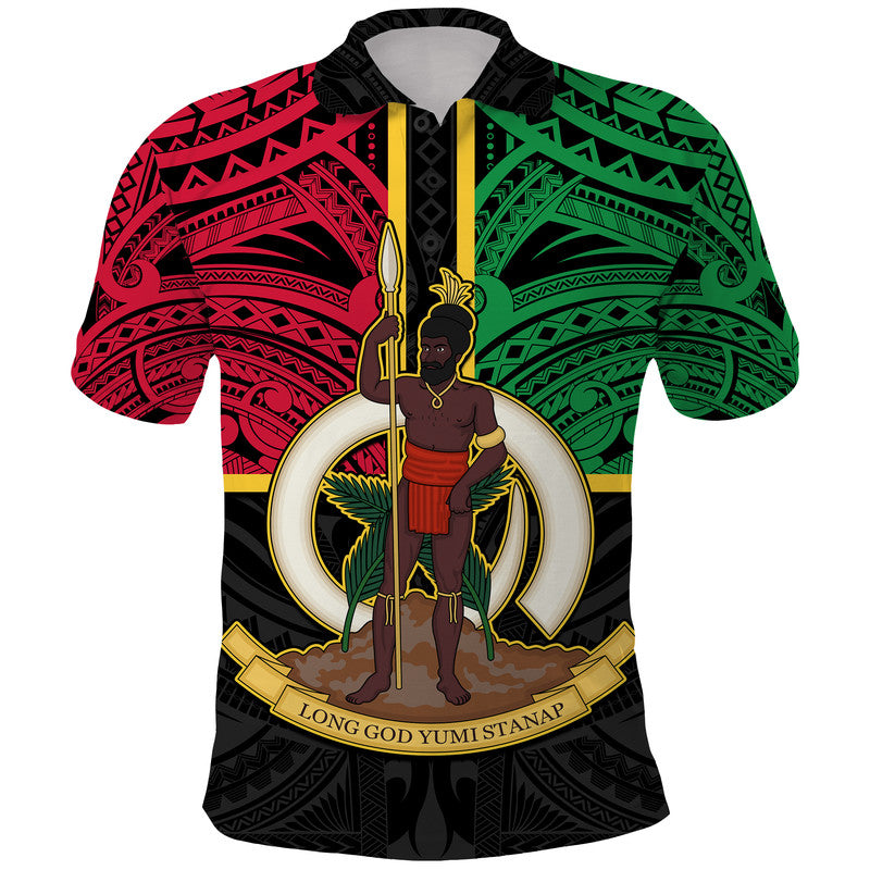 Vanuatu Polo Shirt Tribal Vanuatu Coat Of Arms Flag Style No2 LT9 Black - Polynesian Pride