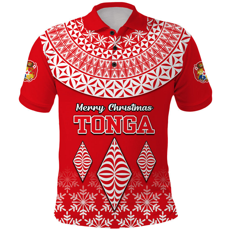 Custom Tonga Kupesi Ngatu Merry Christmas Polo Shirt LT9 Red - Polynesian Pride