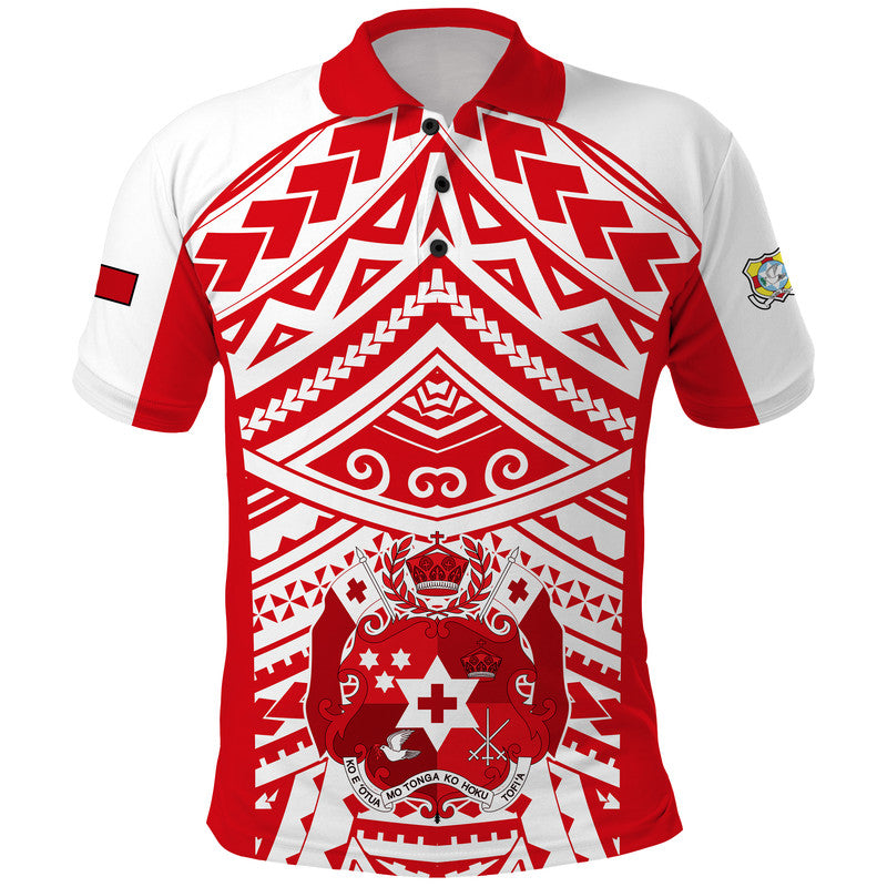 Tonga Rugby Sevens Polo Shirt Coat of Arms Tribal Polynesian Pattern LT9 Red - Polynesian Pride