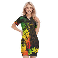 Maori Floral Pattern Polo Dress Hummingbird - Reggae Color LT7 Raggae - Polynesian Pride