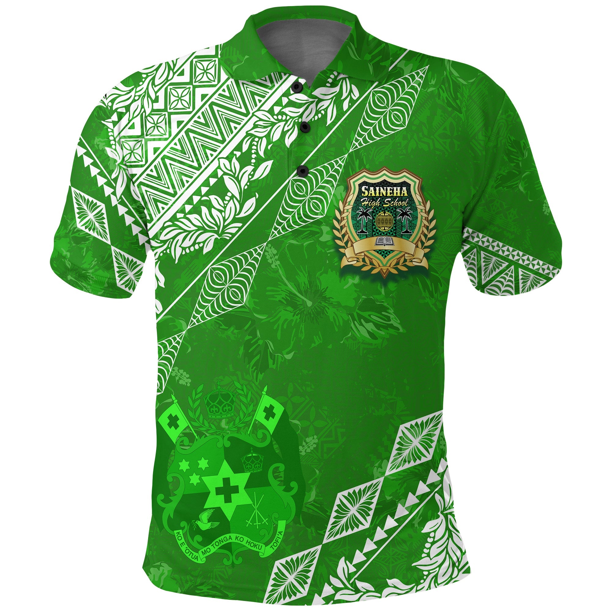 Saineha High School Tonga Polo Shirt Kupesi Style Ver01 LT7 Green - Polynesian Pride