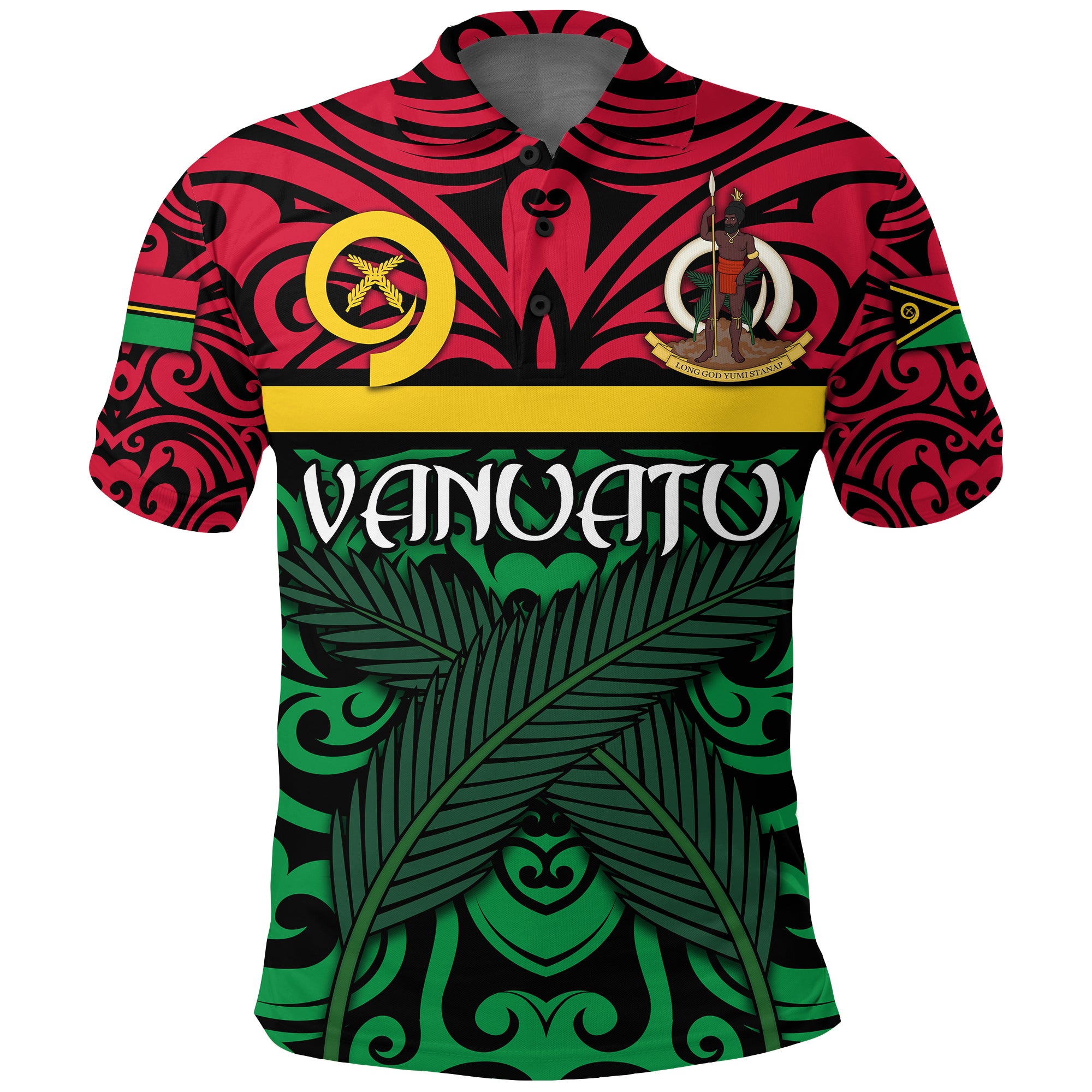 Custom Vanuatu Polo Shirt Melanesian Warrior Version 2 LT4 Green - Polynesian Pride
