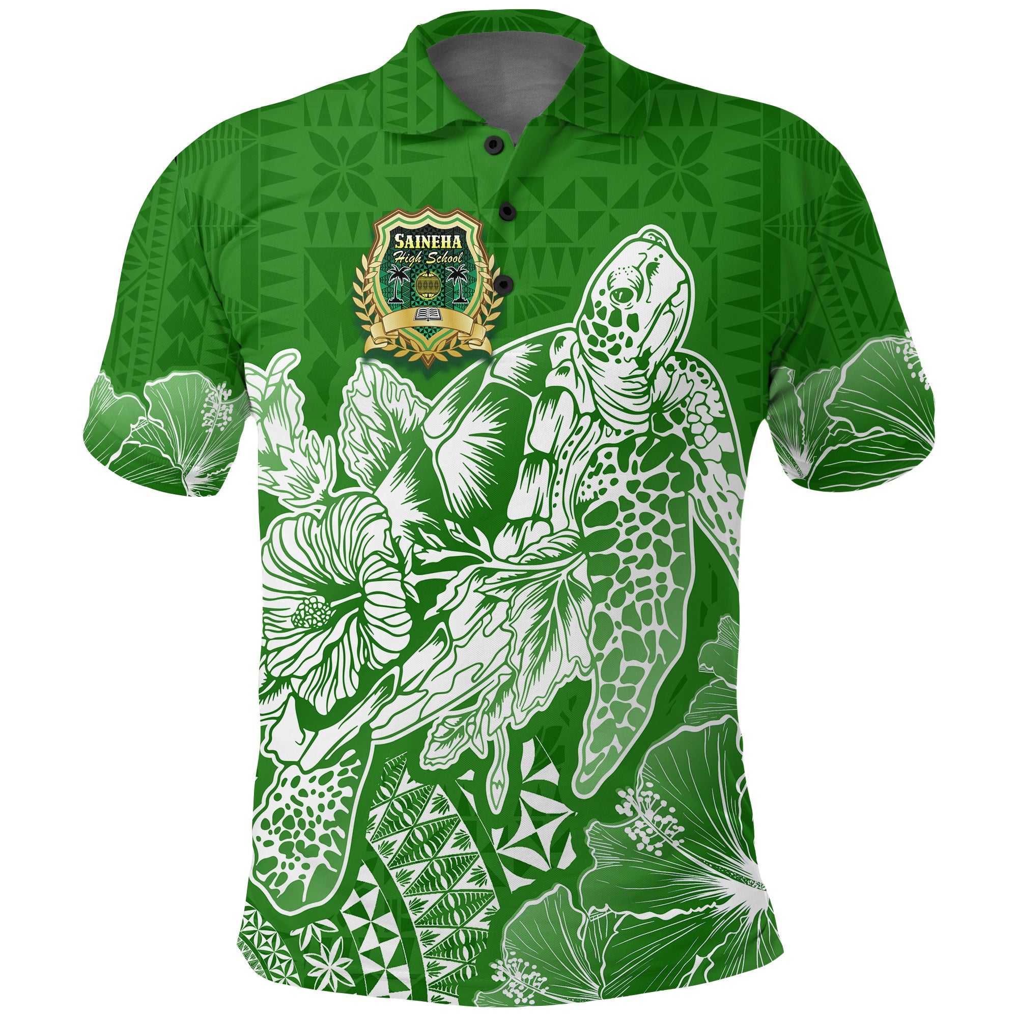 Saineha High School Tonga Polo Shirt Kupesi Style Ver02 LT7 Green - Polynesian Pride