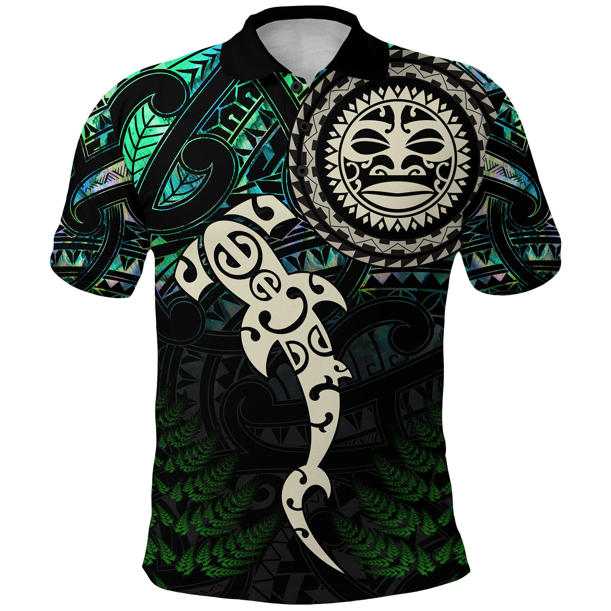 Custom Aotearoa Paua Shell Polo Shirt Maori Manaia and Fish LT13 - Polynesian Pride