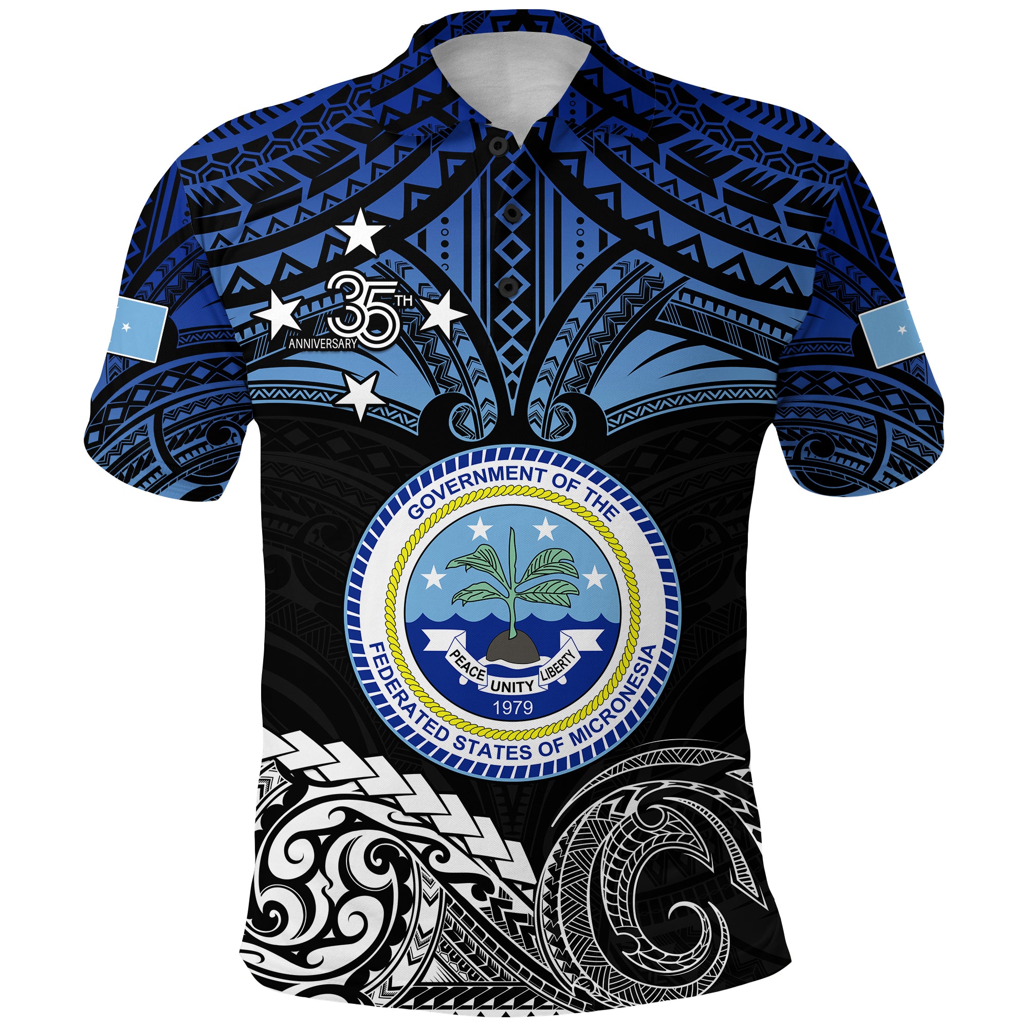 Federated States of Micronesia Polo Shirt Happy FSM 35th Independence Anniversary LT13 Unisex Black - Polynesian Pride
