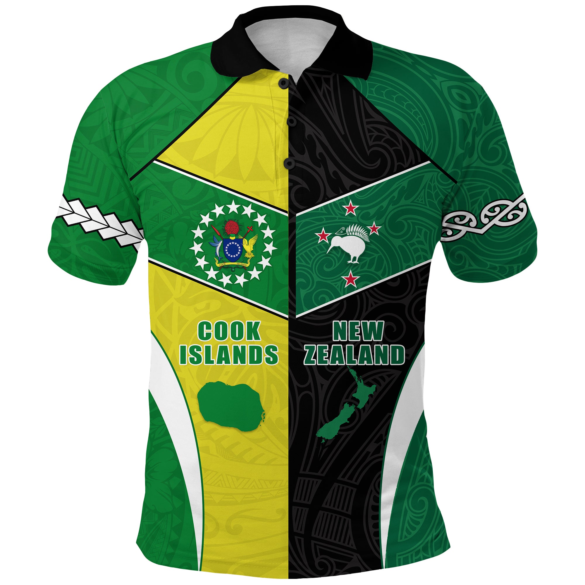 Cook Islands and New Zealand Polo Shirt Polynesian mix Maori LT13 Unisex Green - Polynesian Pride