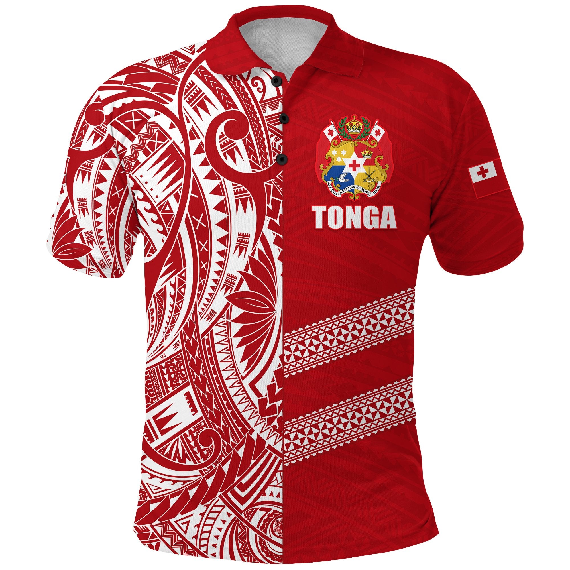 Tonga Rugby Polo Shirt - Rustic Unisex Red - Polynesian Pride