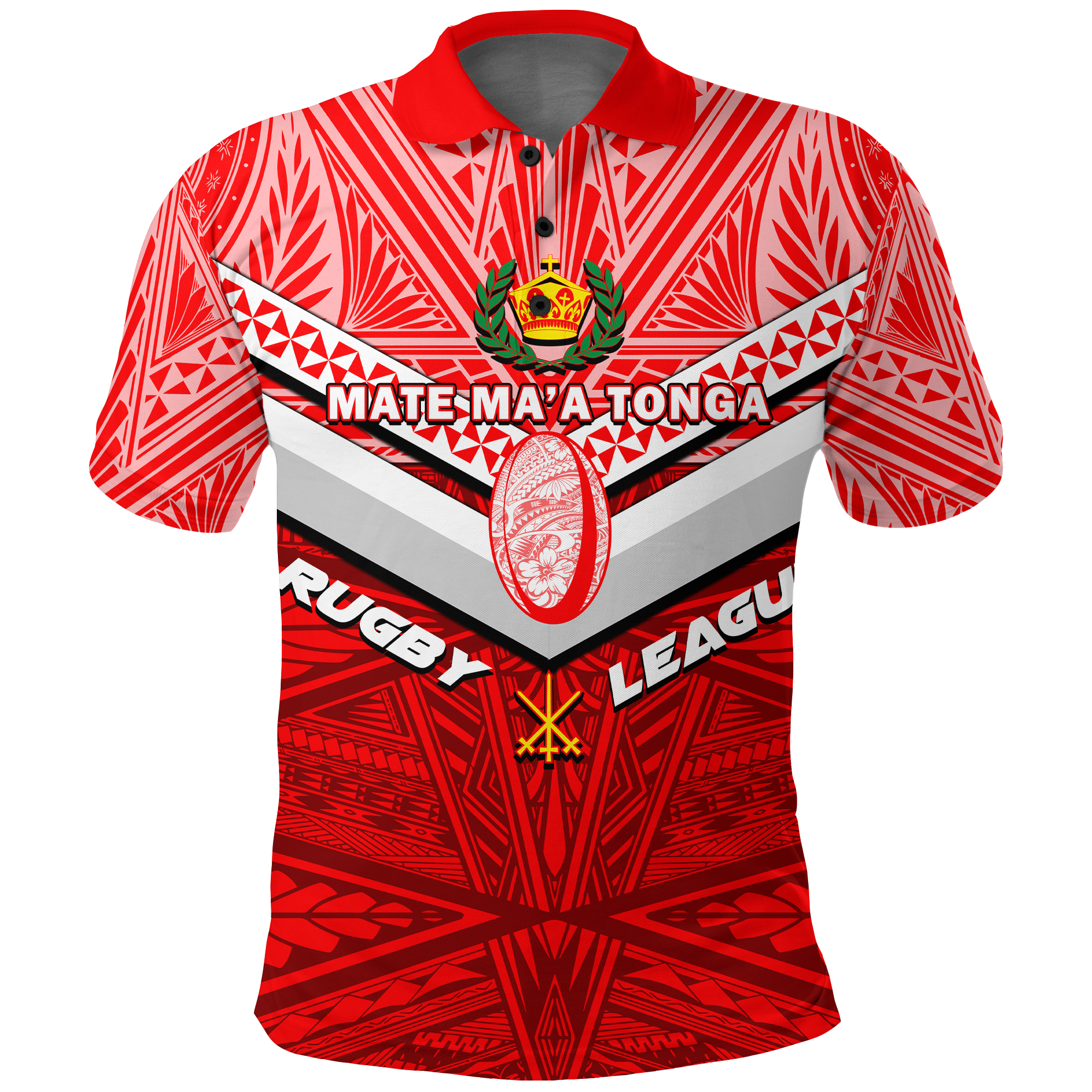 Tonga Rugby Mate Maa Tonga Tapa Pattern Polo Shirt LT2 RED - Polynesian Pride