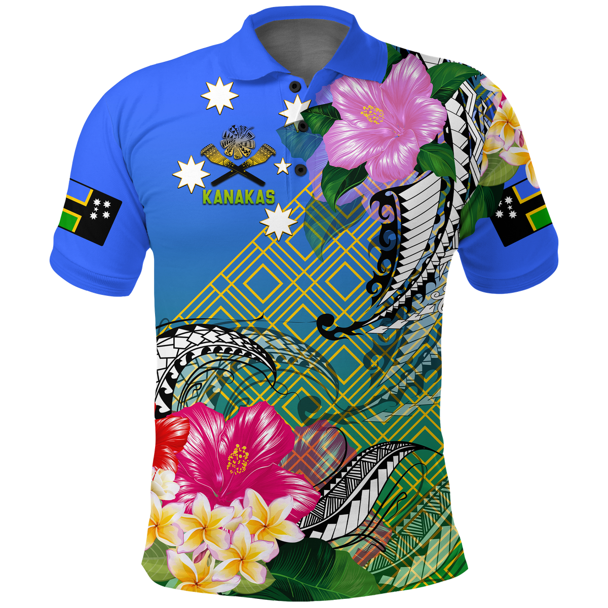 South Sea Islanders Kanakas Hibiscus Polynesia Polo Shirt LT2 BLUE - Polynesian Pride
