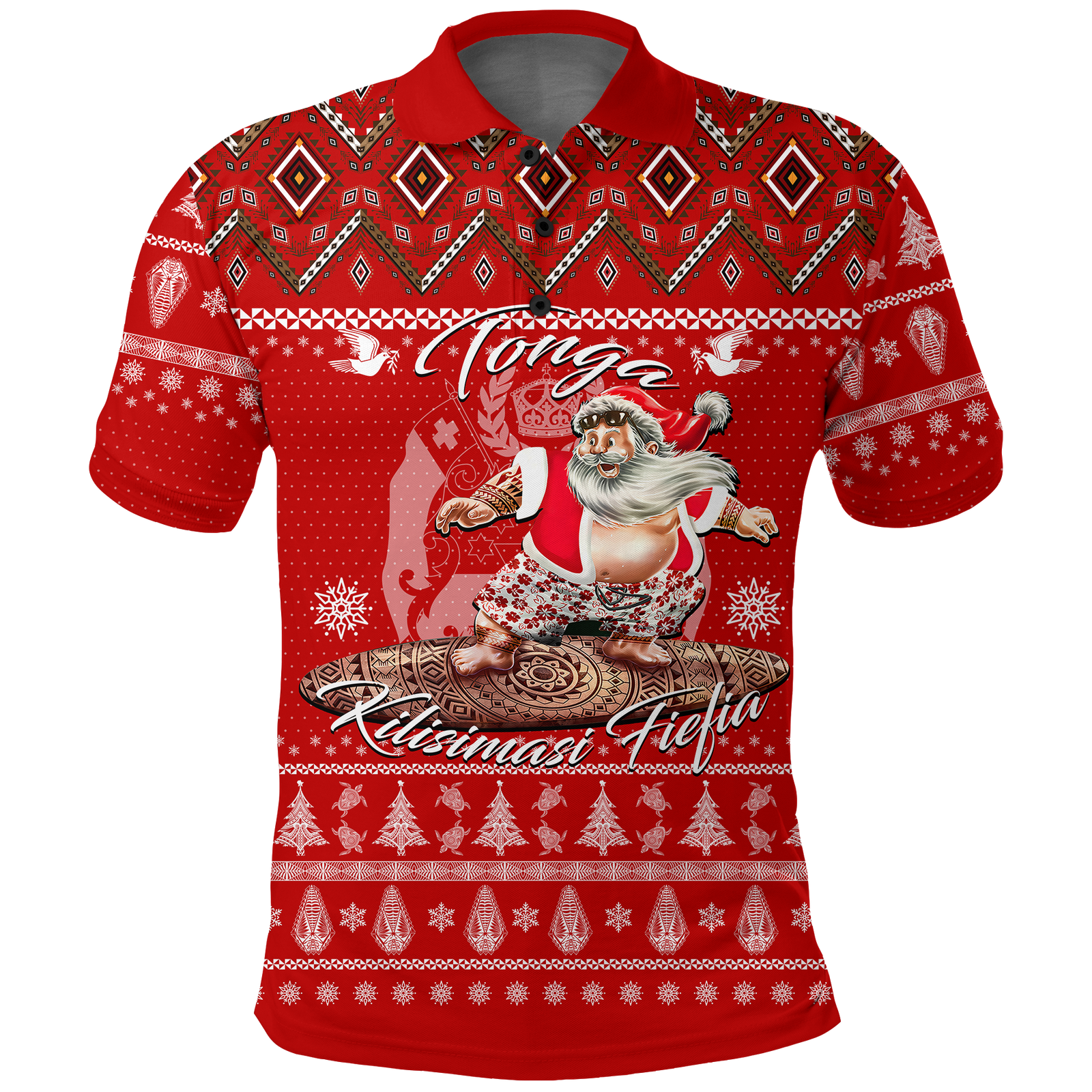 Tonga Christmas Kilisimasi Fiefia Santas Polynesia Polo Shirt LT2 RED - Polynesian Pride