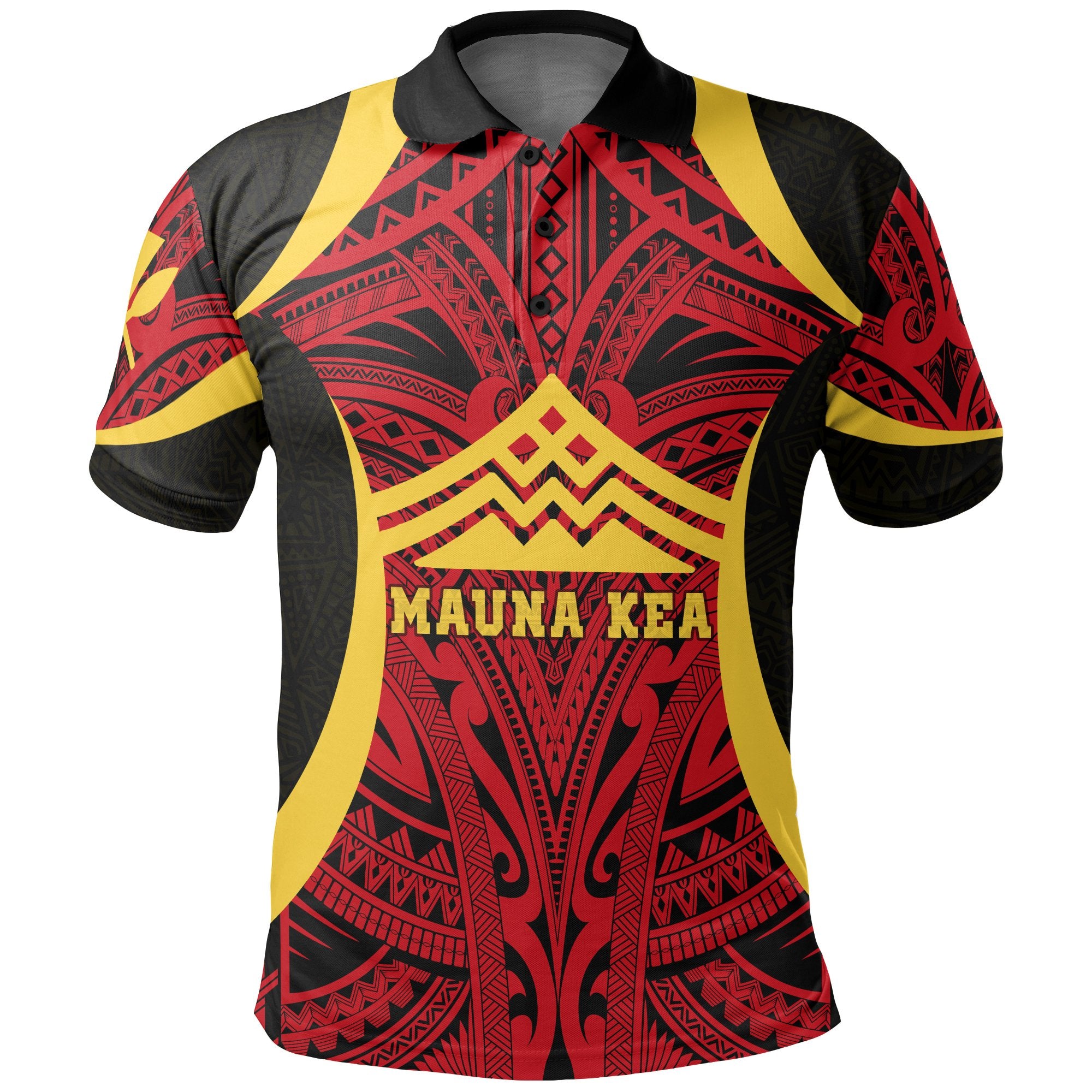 Hawaii Polo Shirt Protect Mauna Kea Unisex Red Yellow - Polynesian Pride