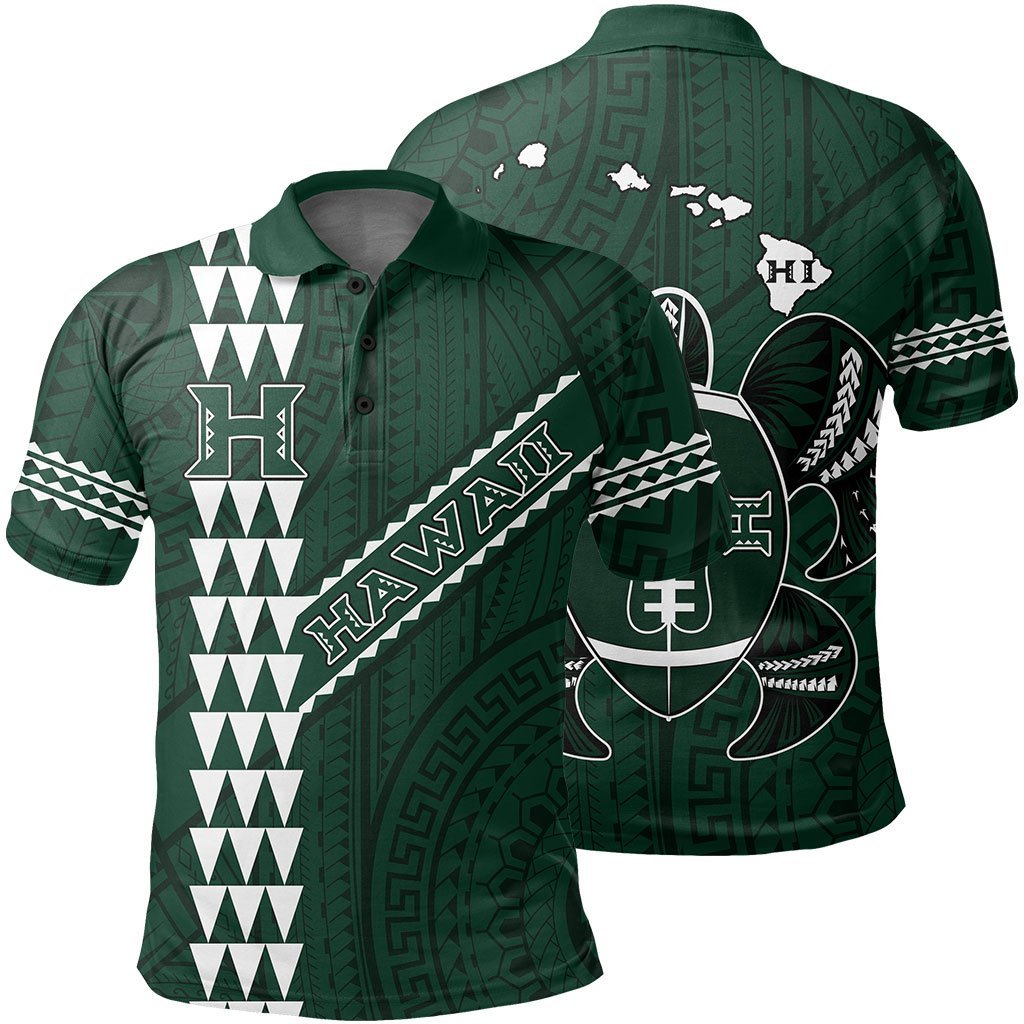 Hawaii Kakau Warrior Polynesian Football – Polo Shirt – Green Green - Polynesian Pride