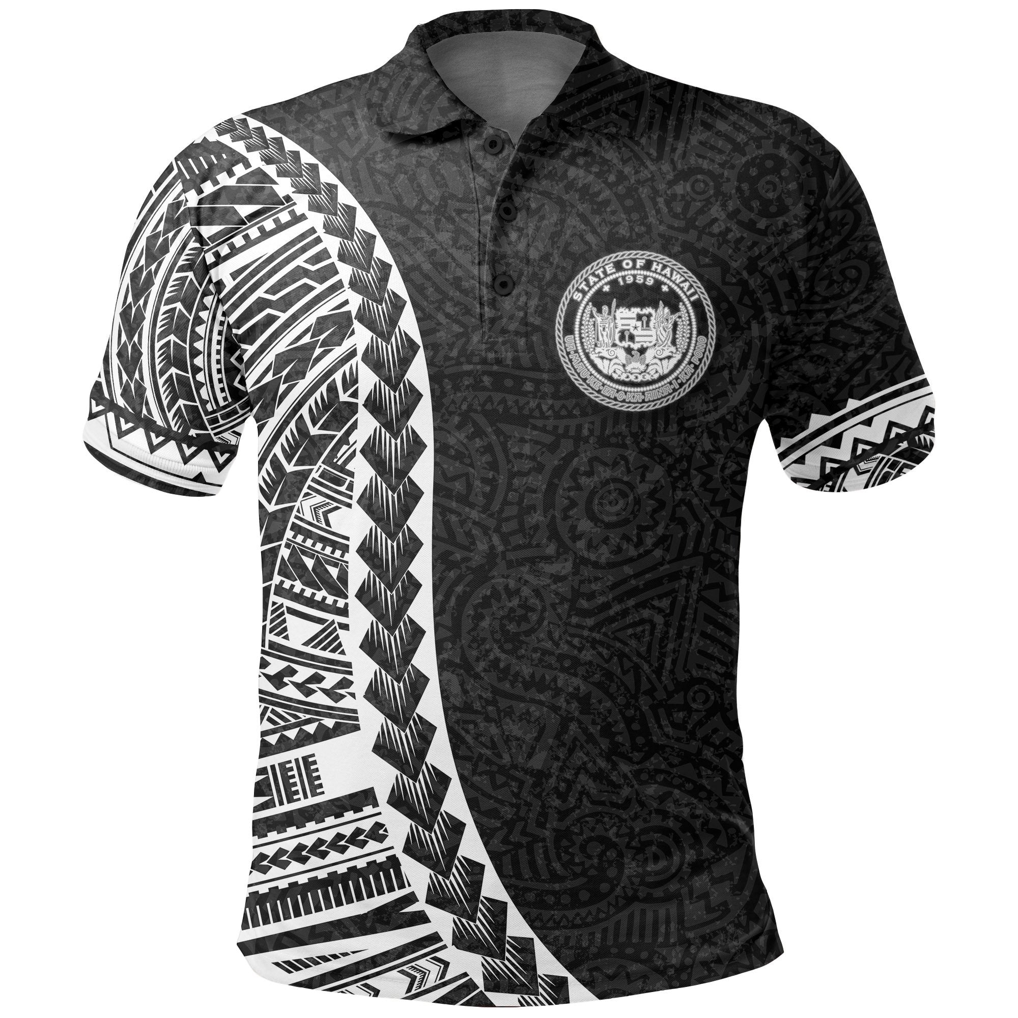 Hawaii Polo Shirt Polynesian Patterns and Map Unisex Black - Polynesian Pride