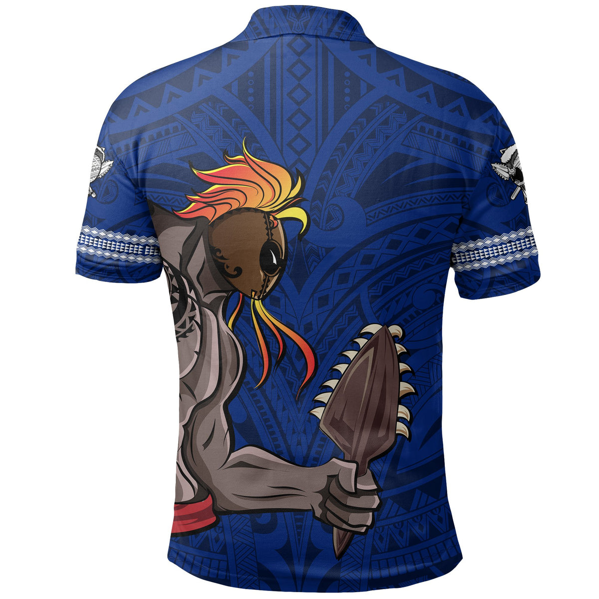 Hawaiian Islands Warrior Kakau Blue Polynesian Polo Shirt - Polynesian Pride