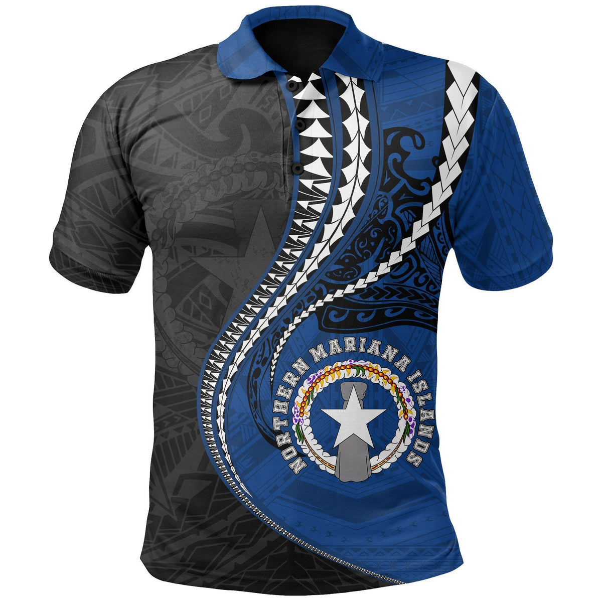 Northern Mariana Islands Polo Kanaloa Tatau Gen MP Unisex Black - Polynesian Pride