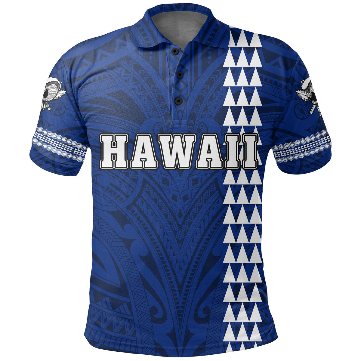 Hawaiian Islands Warrior Kakau Blue Polynesian Polo Shirt - Polynesian Pride