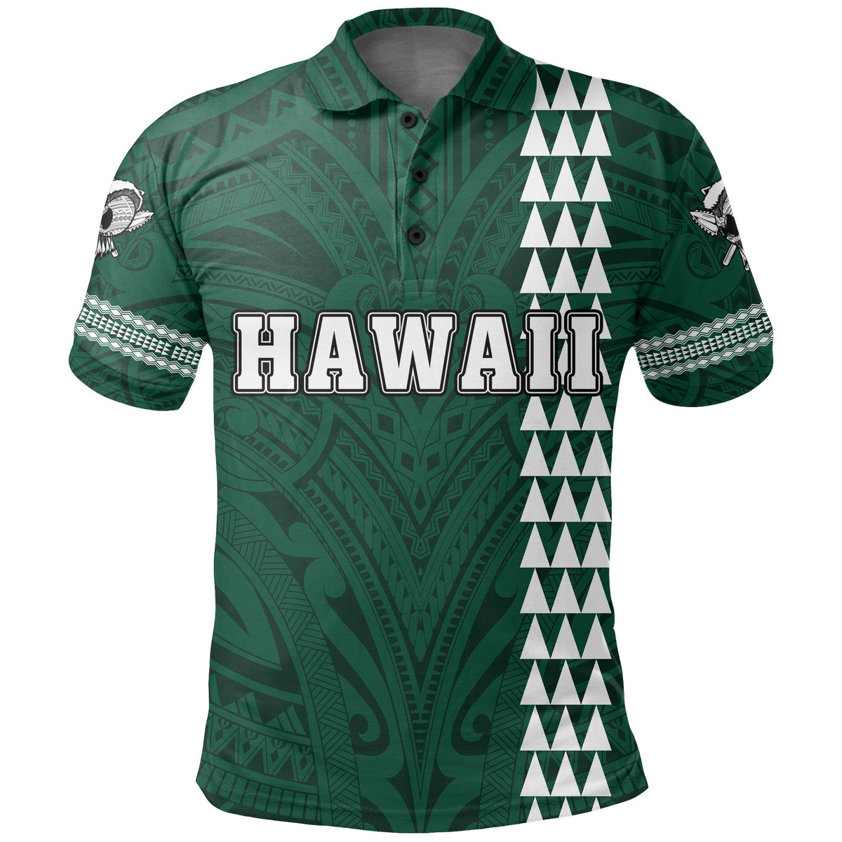 Hawaiian Islands Warrior Kakau Green Polynesian Polo Shirt - Polynesian Pride