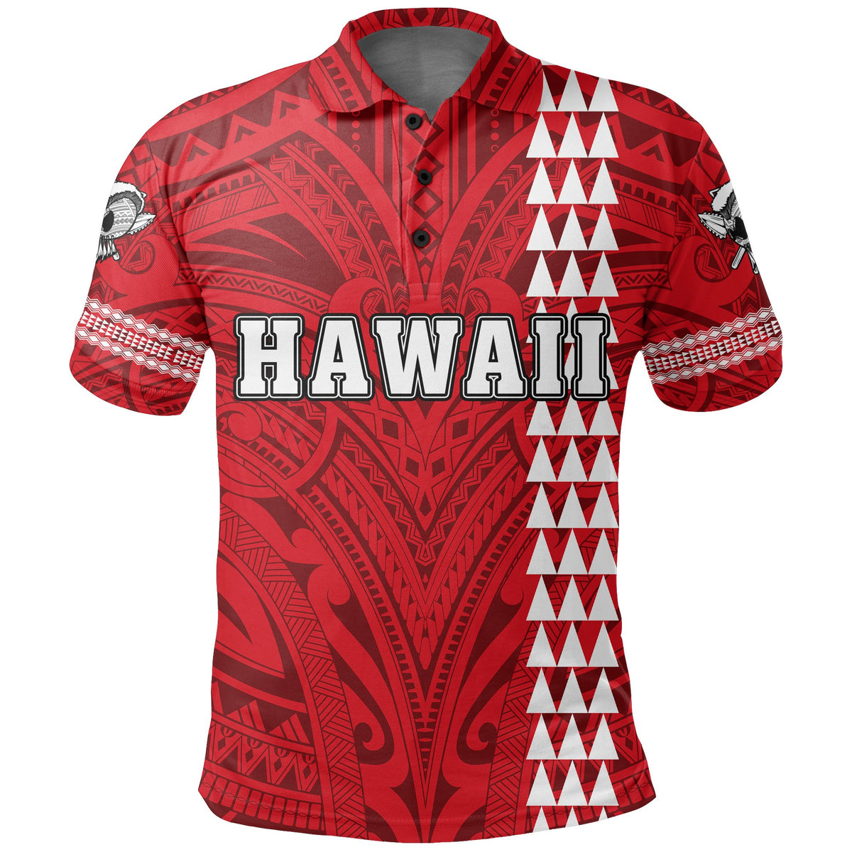 Hawaiian Islands Warrior Kakau Red Polynesian Polo Shirt - Polynesian Pride