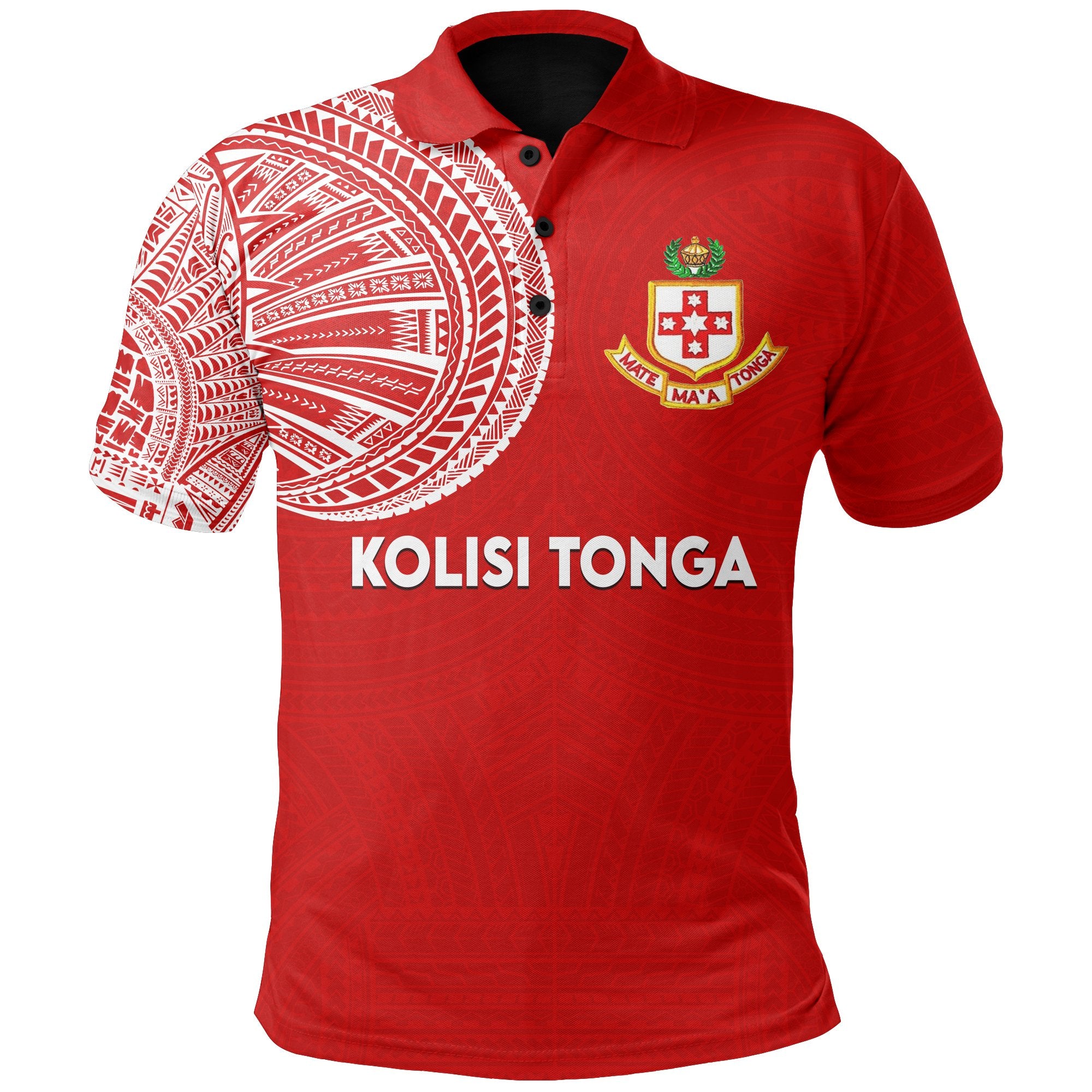 Kolisi Tonga Polo Shirt Mate Maa Tonga Tattoo Version Unisex Red - Polynesian Pride