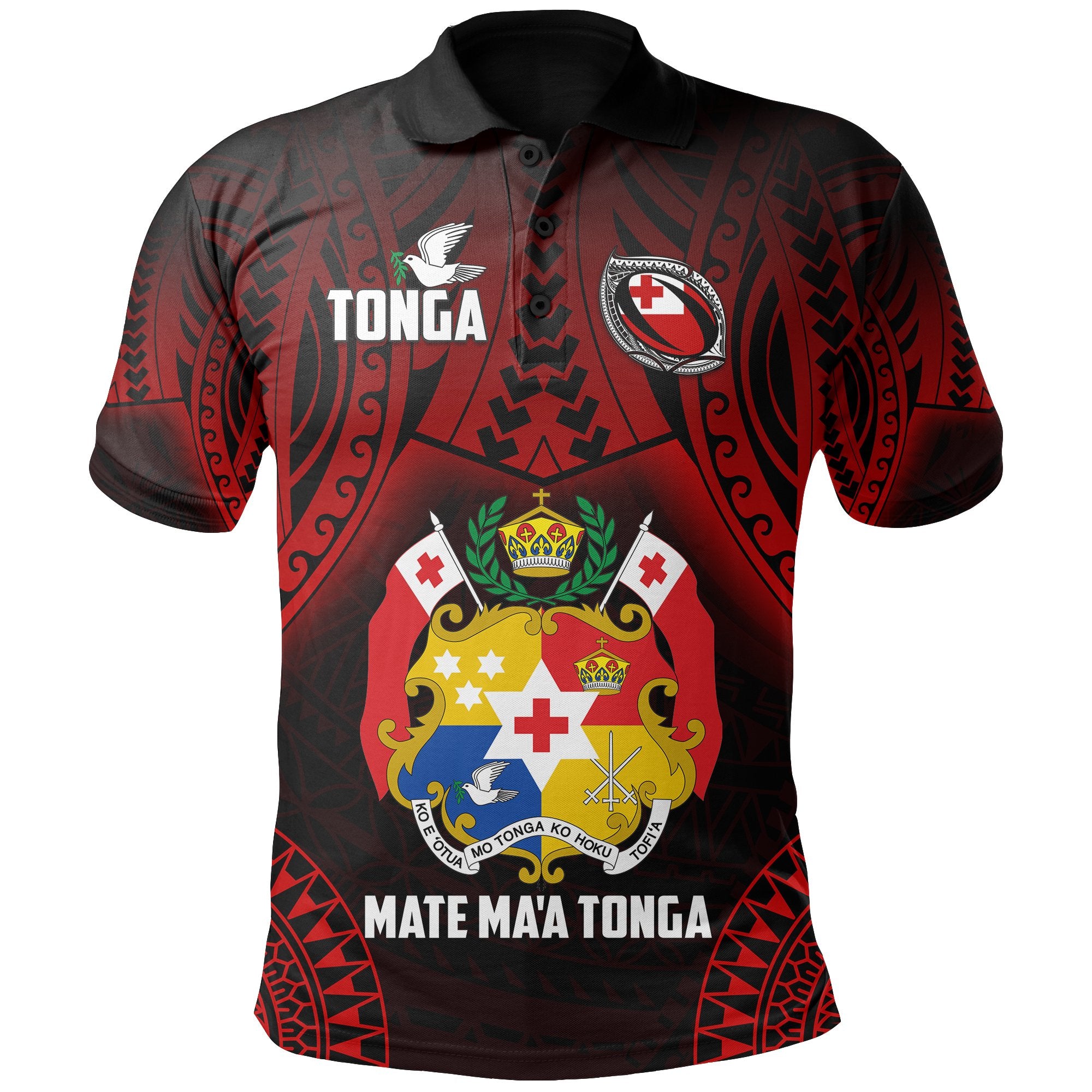 Tonga Rugby Polo Shirt Mate Maa Tonga Tribal Pattern Unisex Red - Polynesian Pride