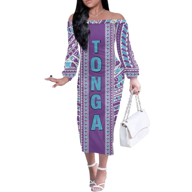 Polynesian Pride Polyensian Tribal Tonga Women Off Shoulder Long Sleeve Purple Color Women Purple - Polynesian Pride