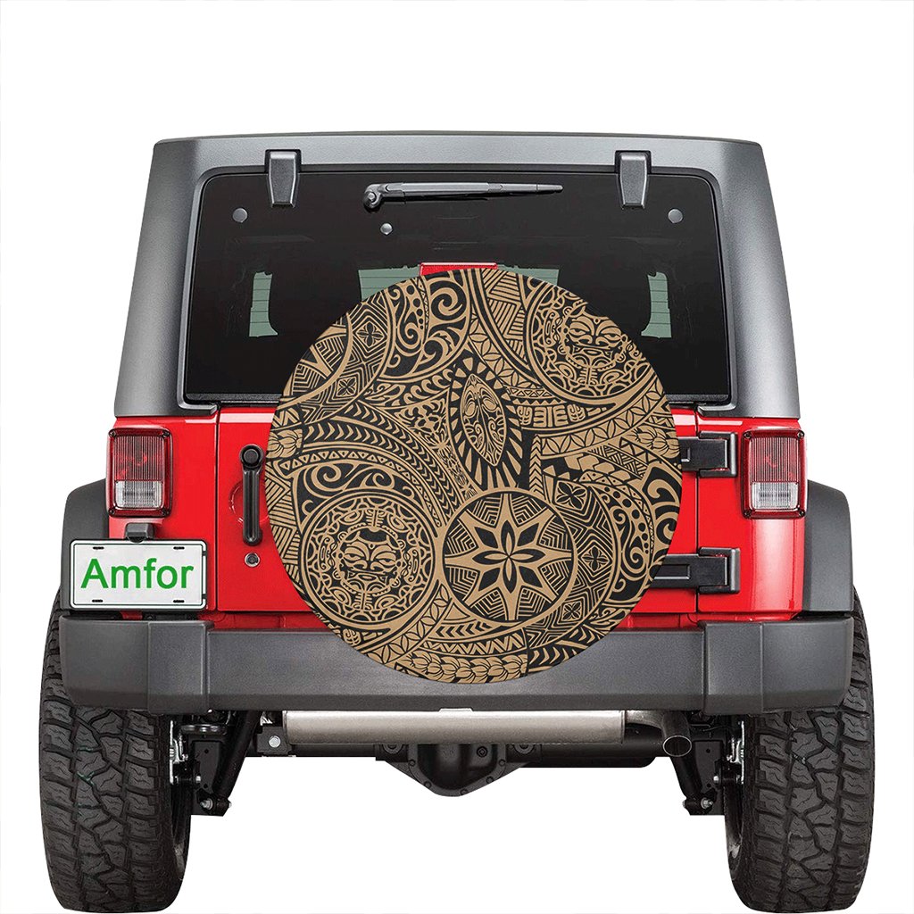 Polynesian Hawaiian Style Tribal Tattoo Gold Hawaii Spare Tire Cover - Polynesian Pride