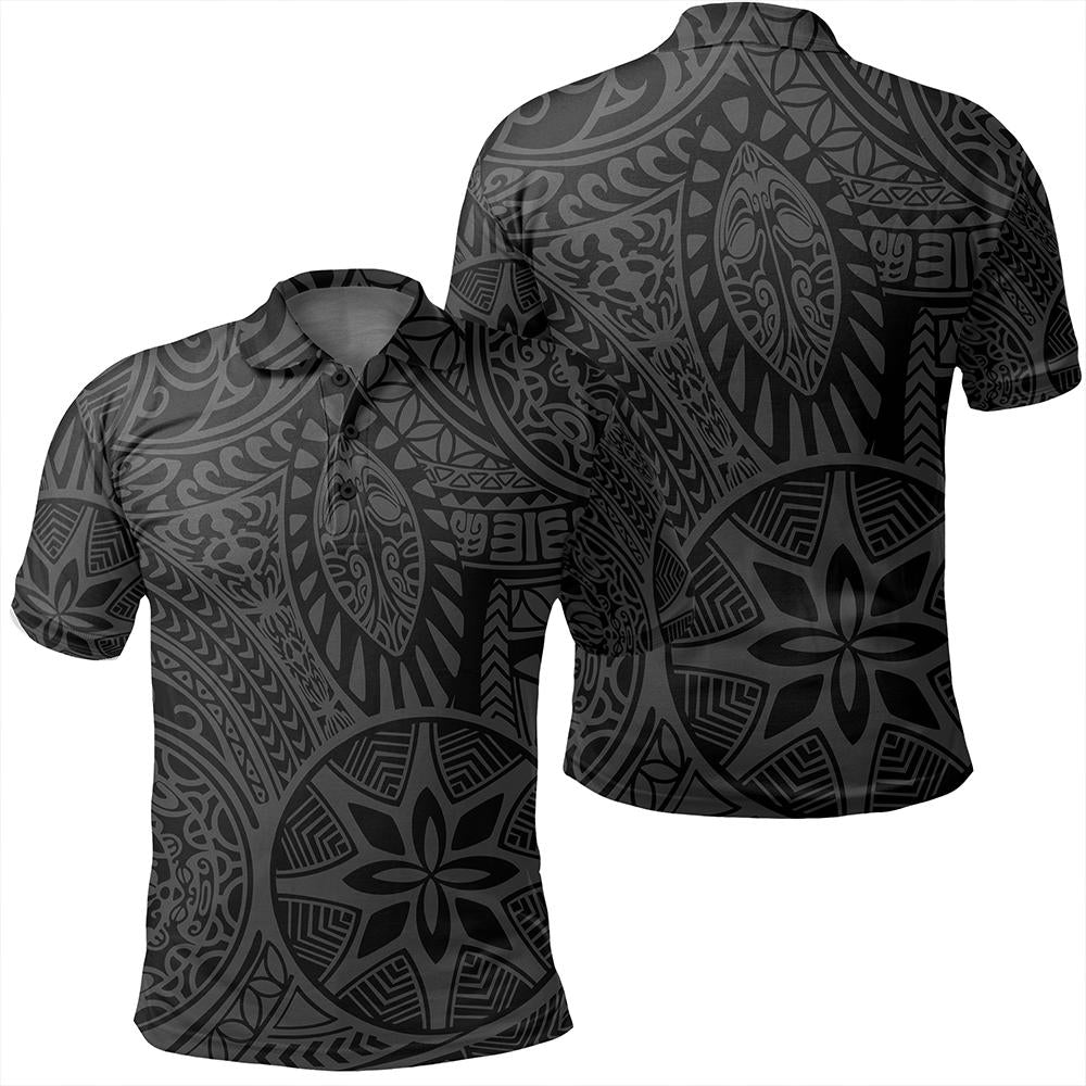 Unisex Polynesian Hawaiian Style Tribal Tattoo Gray Polo Shirt Unisex Art - Polynesian Pride