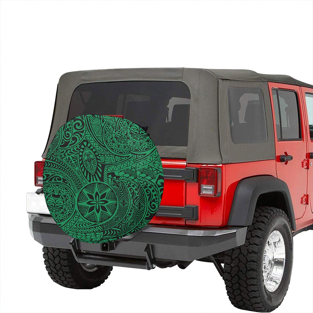 Polynesian Hawaiian Style Tribal Tattoo Green Hawaii Spare Tire Cover - Polynesian Pride