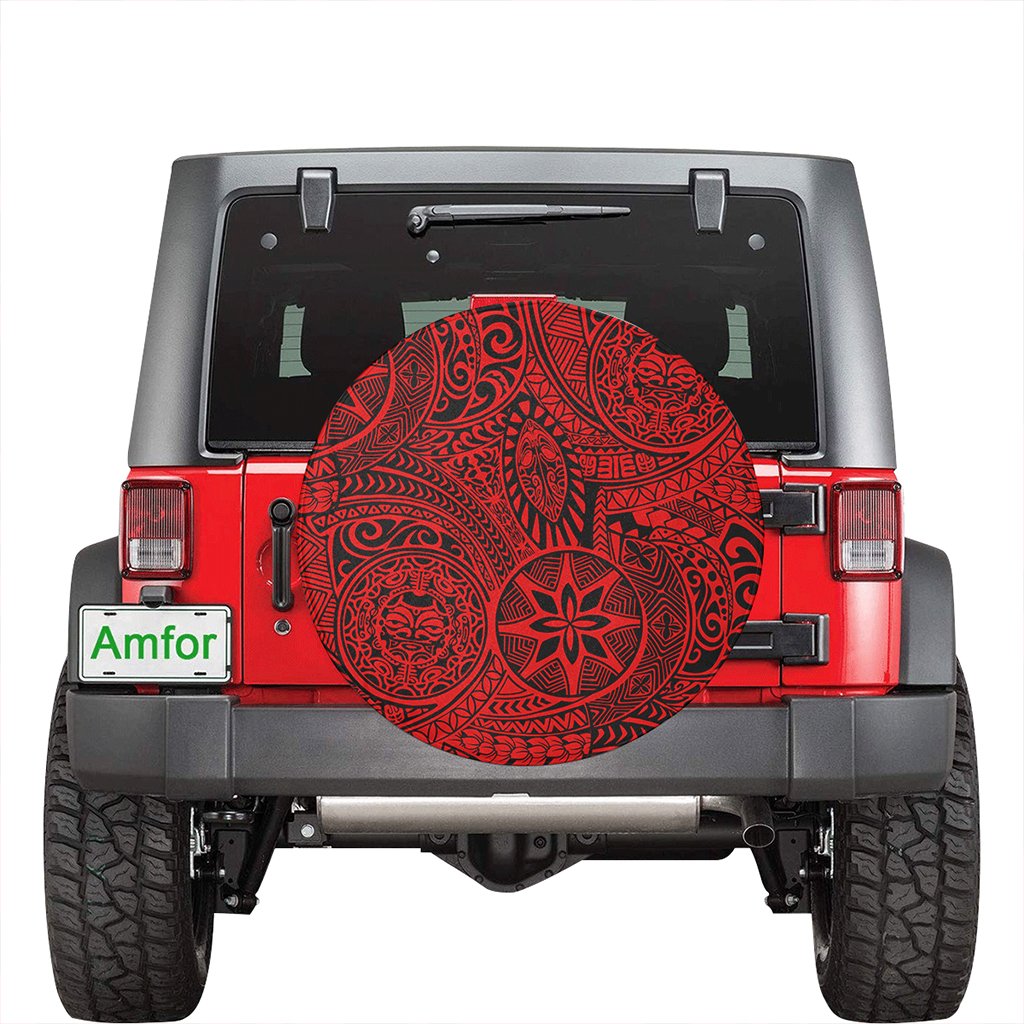 Polynesian Hawaiian Style Tribal Tattoo Red Hawaii Spare Tire Cover - Polynesian Pride