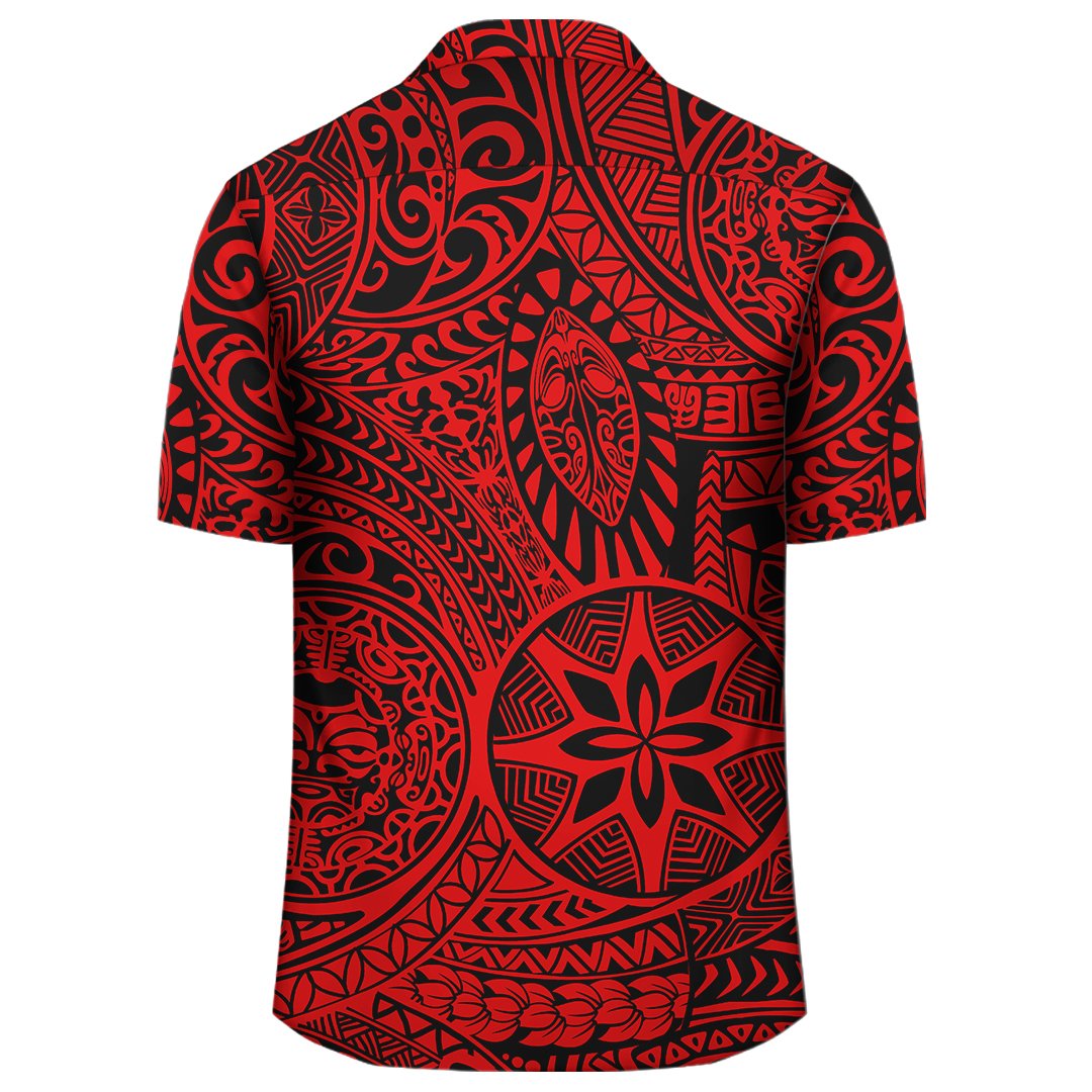 Polynesian Hawaiian Style Tribal Tattoo Red Hawaiian Shirt - Polynesian Pride