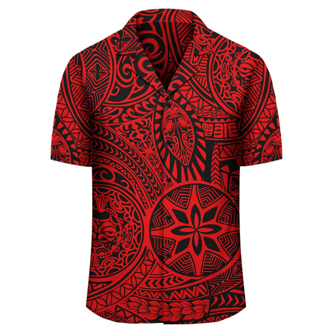 Polynesian Hawaiian Style Tribal Tattoo Red Hawaiian Shirt - Polynesian Pride