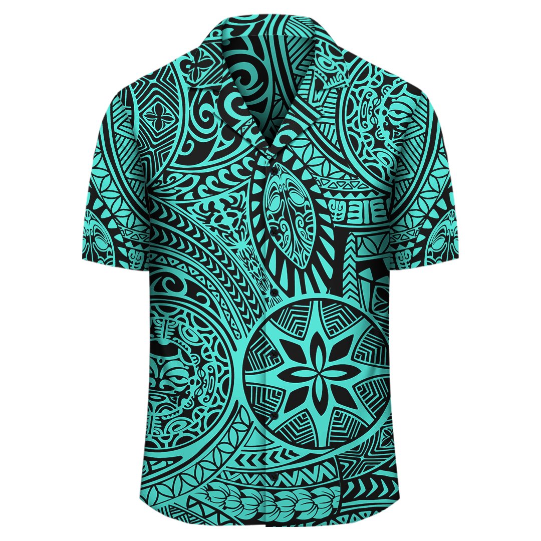 Polynesian Hawaiian Style Tribal Tattoo Turquoise Hawaiian Shirt - Polynesian Pride