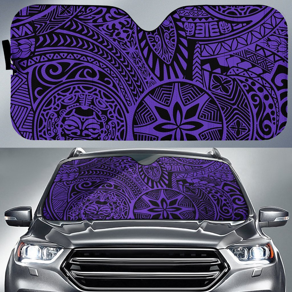 Polynesian Hawaiian Style Tribal Tattoo Car Sun Shade Auto Sun Shade Universal Fit Violet - Polynesian Pride
