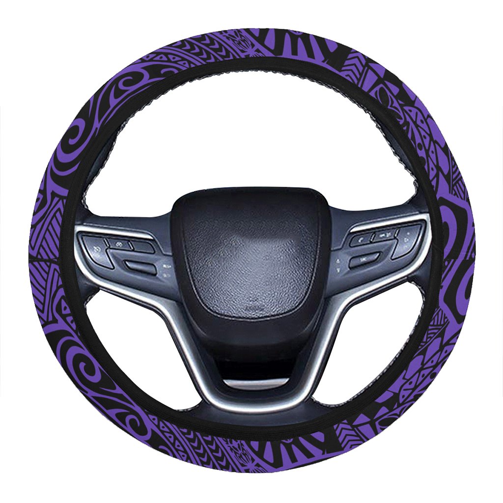 Polynesian Hawaiian Style Tribal Tattoo Violet Hawaii Steering Wheel Cover with Elastic Edge One Size White Steering Wheel Cover - Polynesian Pride