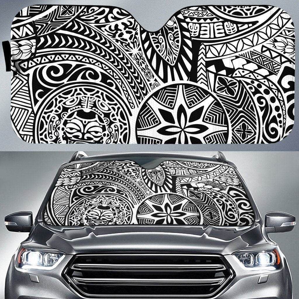 Polynesian Hawaiian Style Tribal Tattoo Car Sun Shade Auto Sun Shade Universal Fit White - Polynesian Pride