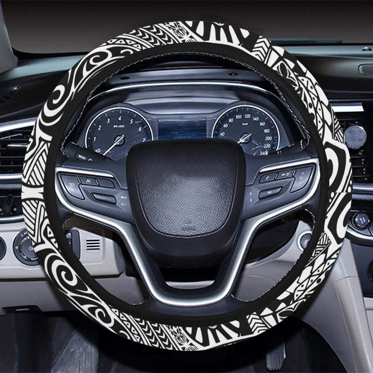 Polynesian Hawaiian Style Tribal Tattoo White Hawaii Steering Wheel Cover with Elastic Edge - Polynesian Pride