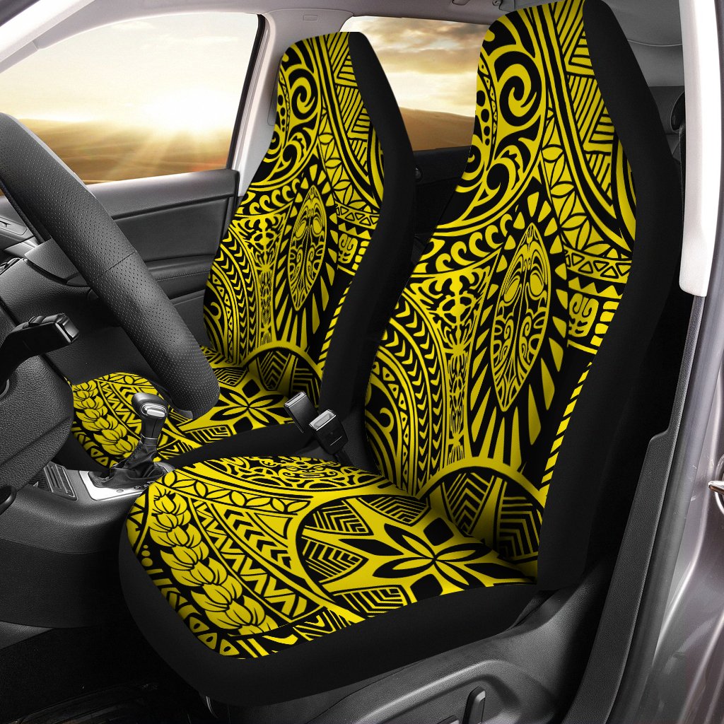 Polynesian Hawaiian Style Tribal Tattoo Yellow Car Seat Cover - Polynesian Pride