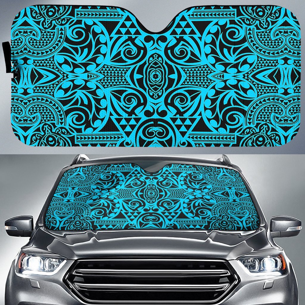 Polynesian Kakau Turtle Car Sun Shade Auto Sun Shade Universal Fit Blue - Polynesian Pride