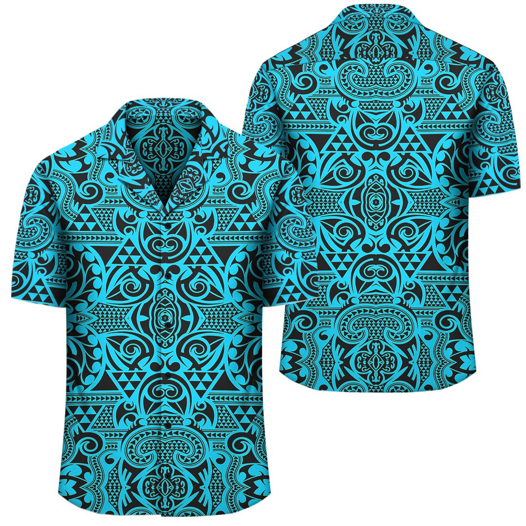 Polynesian Kakau Turtle Blue Hawaiian Shirt Unisex Black - Polynesian Pride