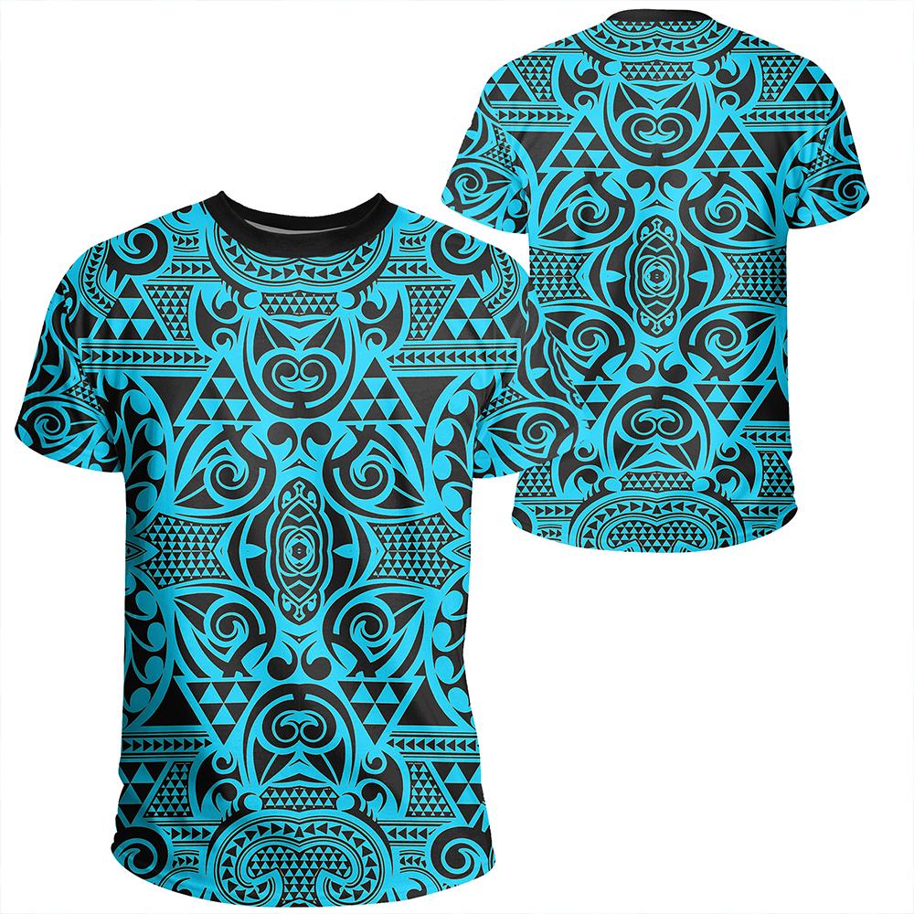 Polynesian Kakau Turtle Blue T Shirt Unisex Polyester - Polynesian Pride