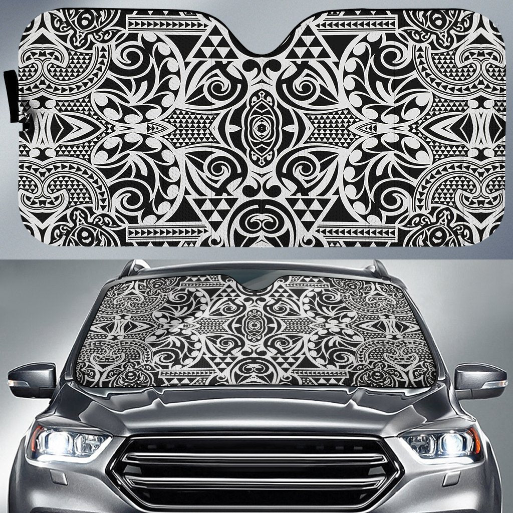Polynesian Kakau Turtle Car Sun Shade Auto Sun Shade Universal Fit White - Polynesian Pride