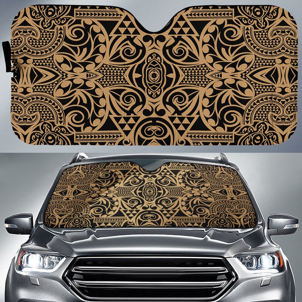 Polynesian Kakau Turtle Car Sun Shade Auto Sun Shade Universal Fit Gold - Polynesian Pride