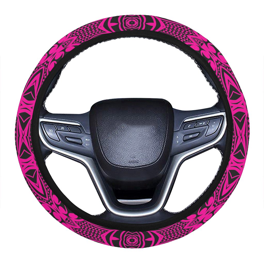 Polynesian Kakau Turtle Pink Hawaii Steering Wheel Cover with Elastic Edge One Size Pink Steering Wheel Cover - Polynesian Pride