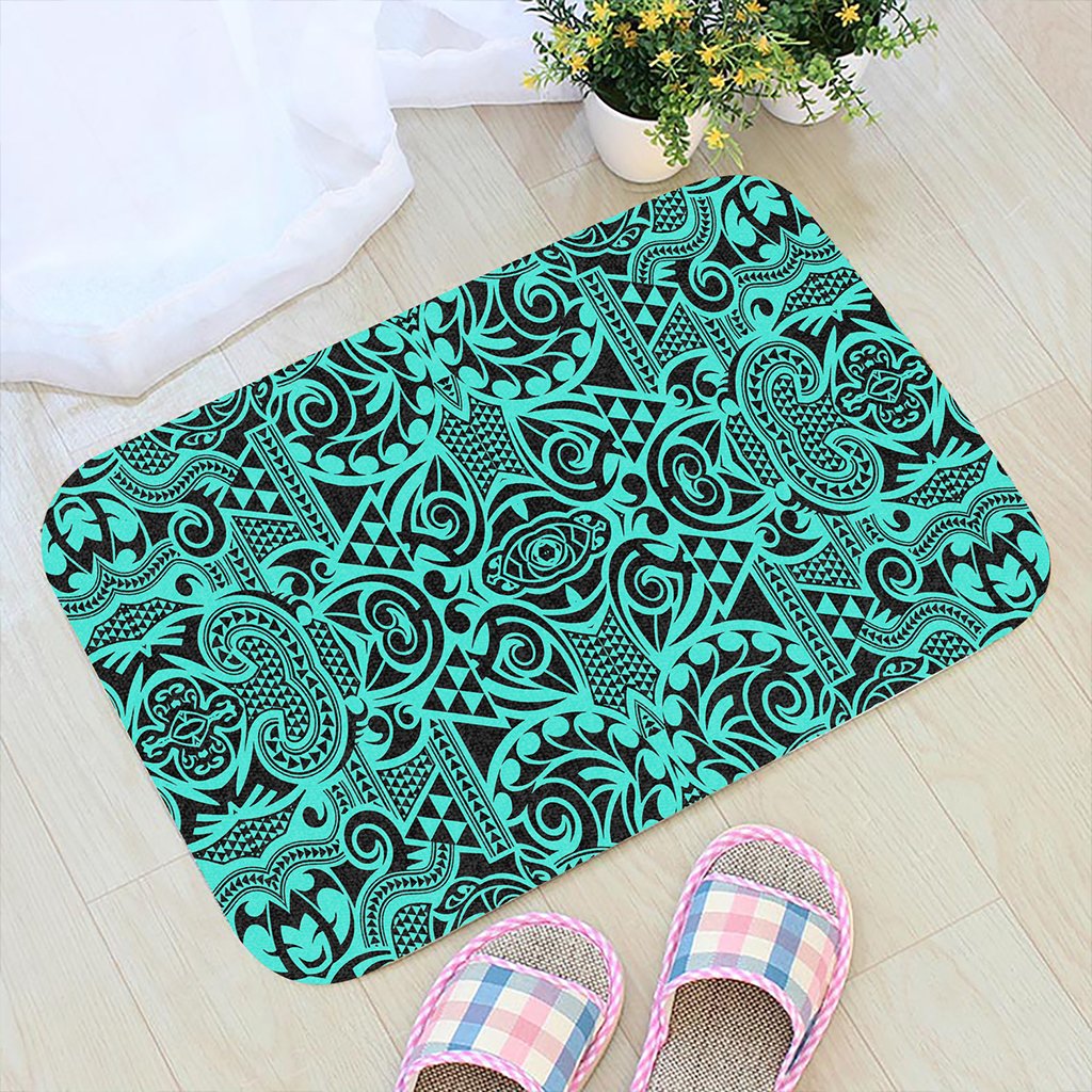 Polynesian Kakau Turtle Turquoise Hawaii Door Mat Door Mat Turquoise - Polynesian Pride