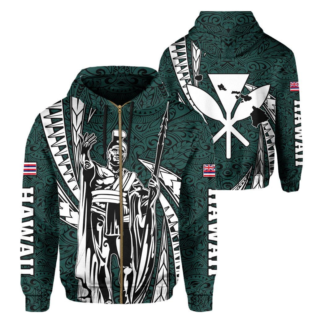Polynesian King Culture Turquoise Hoodie (Zip up) Mega Style Unisex Black - Polynesian Pride