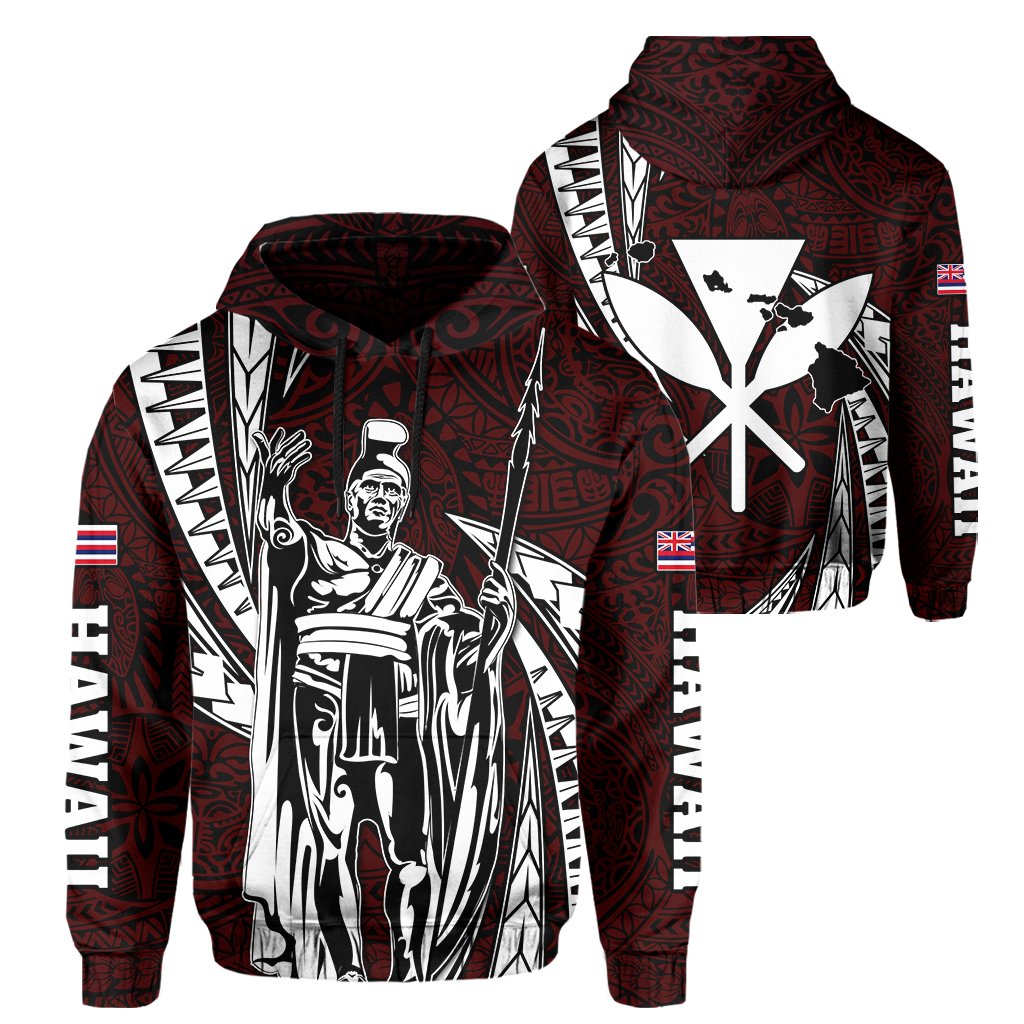 Polynesian King Hawaiian Style Tribal Tattoo Red Hoodie Mega Style Unisex Black - Polynesian Pride