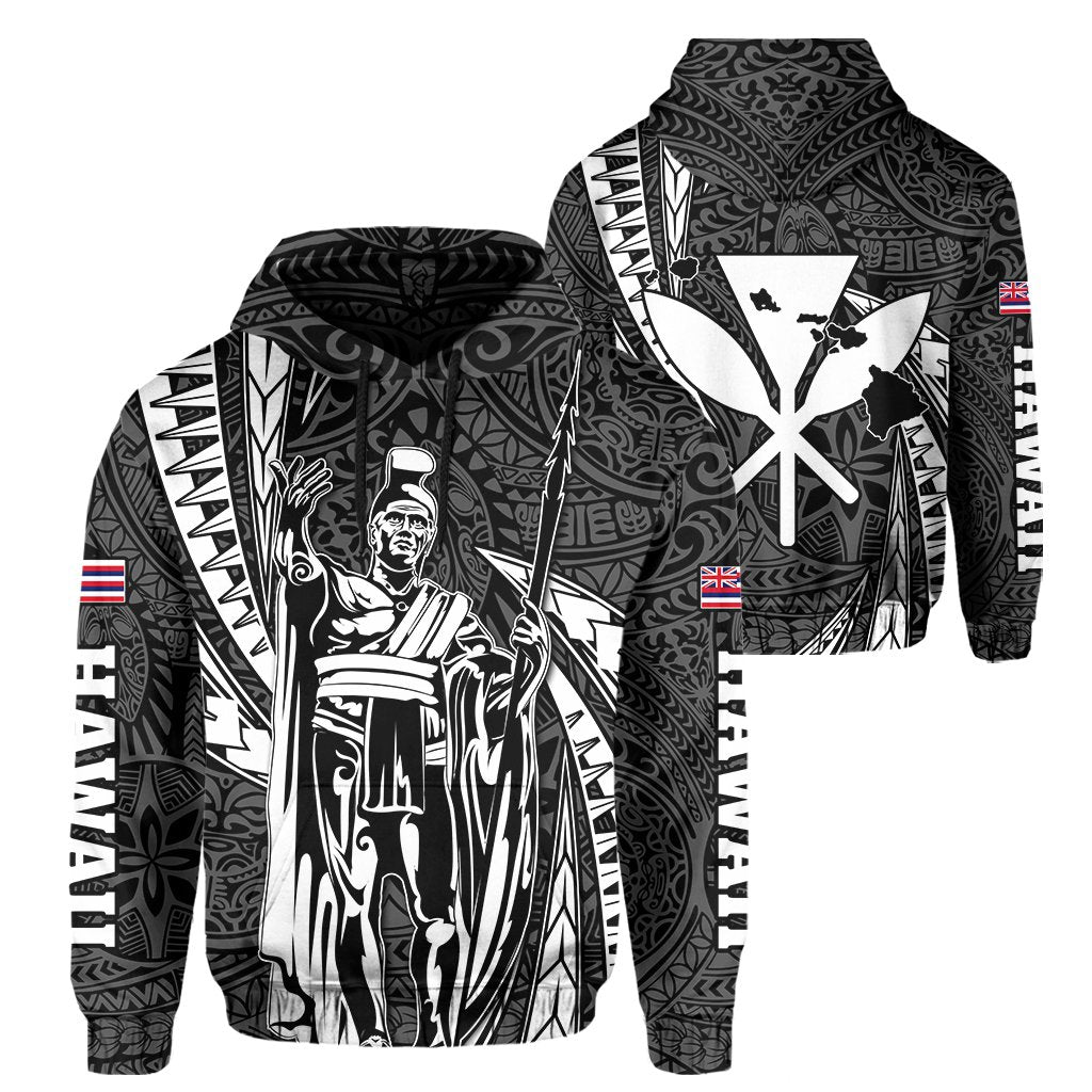 Polynesian King Hawaiian Style Tribal Tattoo White Hoodie Mega Style Unisex Black - Polynesian Pride